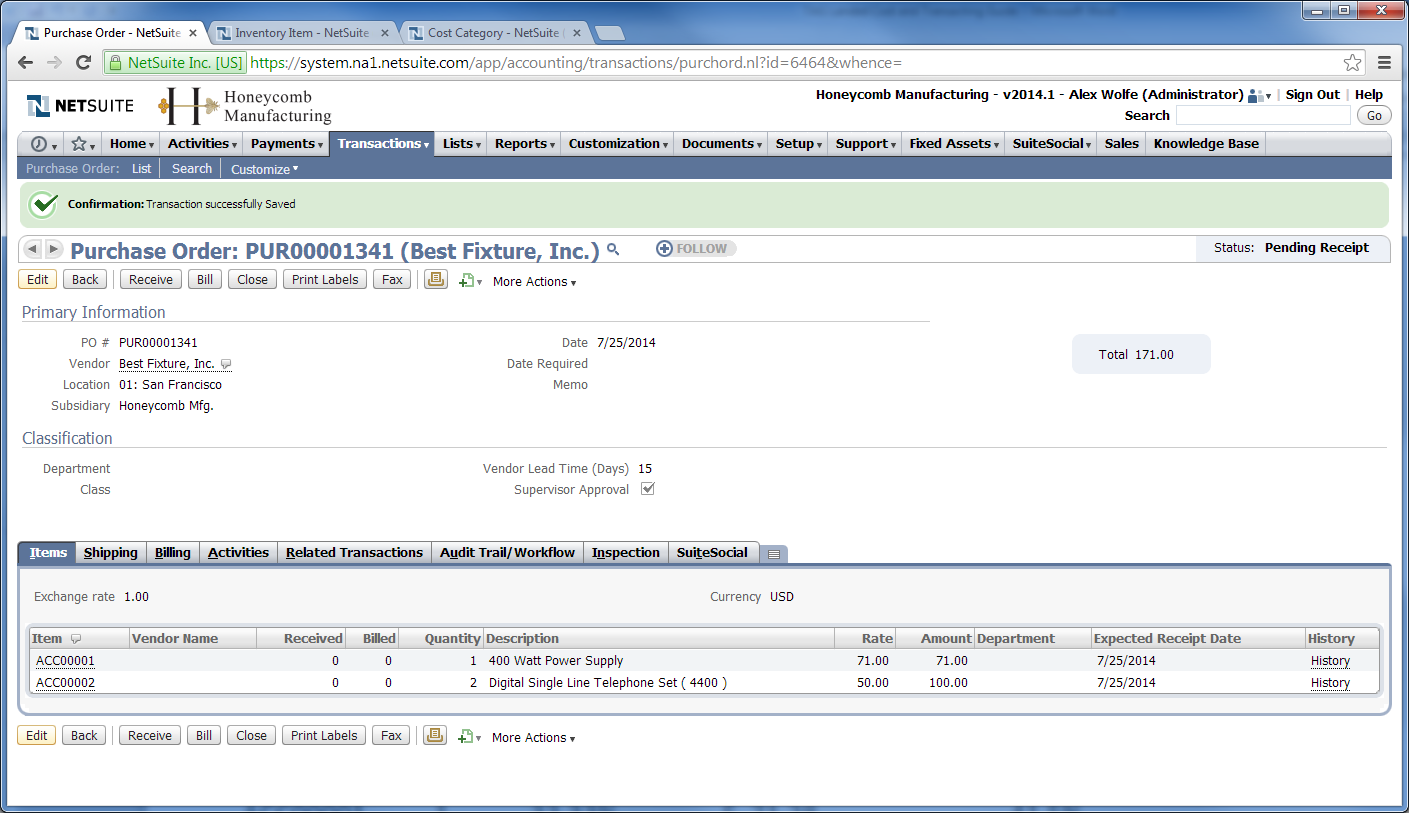 netsuite purchase order