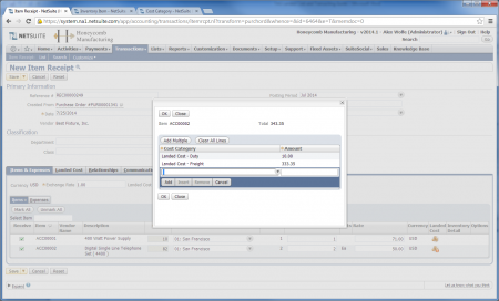 NetSuite landed cost