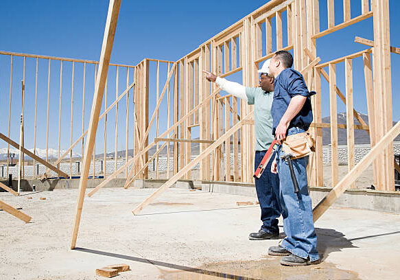 Builders on construction site